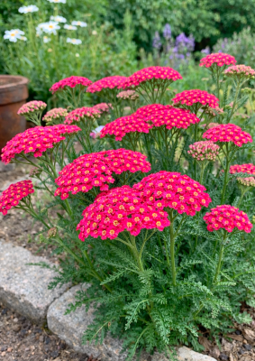 Achillea millefolium \'Cerise Queen\' / Achill�e millefeuille rouge cerise�: godet de 9x9 cm - 0,6 litre