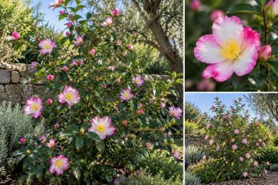 Camellia sasanqua \'Rainbow\'�: taille 30/+ cm - pot de 3 litres