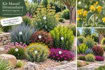 COPIE Kit Massif Dromadaire � Min&eacute;ral et Argent&eacute; � S � 2 m&sup2;&nbsp;: 7 plantes pour environ 2 m&sup2;