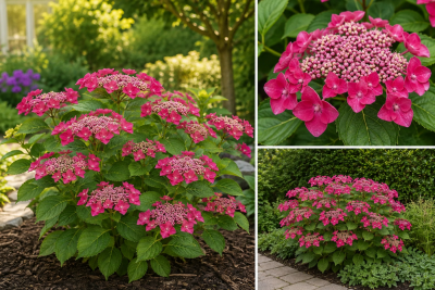 Hydrangea macrophylla \'Teller�Red\' - Hortensia � fleurs plates rouges : taille 20/40 cm - pot de 3 litres