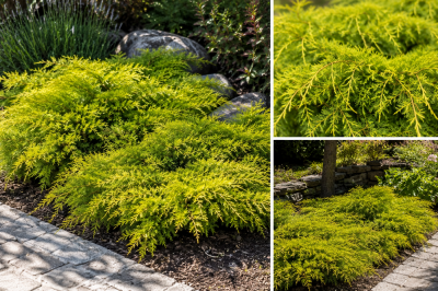Juniperus media \'Old gold\' / Gen�vrier � feuillage jaune rampant : Taille 20/30 cm - Pot de 3 litres